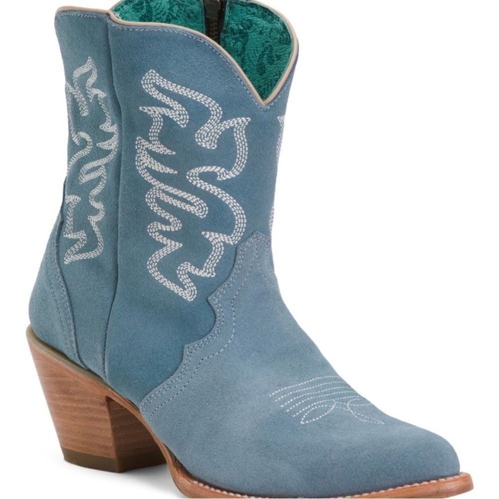 CORRAL Blue Suede Leathr Embroidered Western/Cowboy Pointed Toe Boots Size 7 NIB